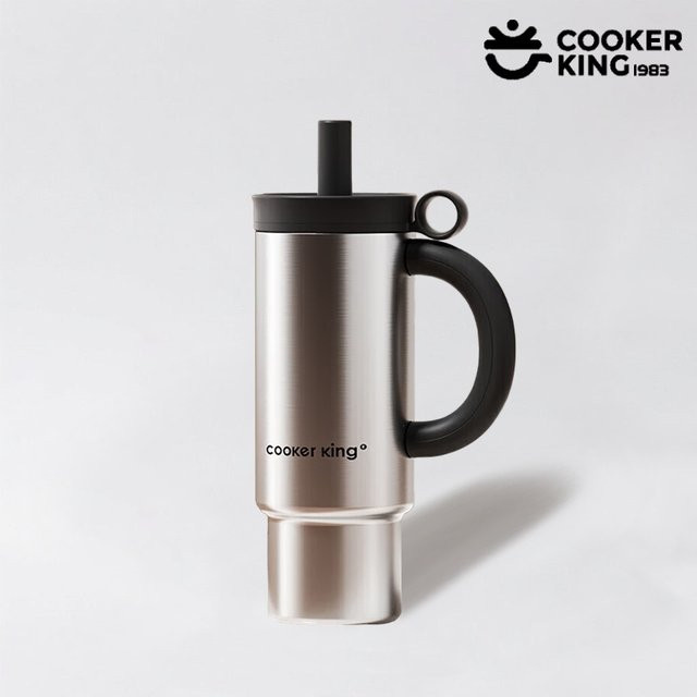 COOKER KING Isolierter Becher aus Edelstahl mit PP-Strohhalm, 1050 ml, in Weiß, Blau oder Silber - Bild 1
