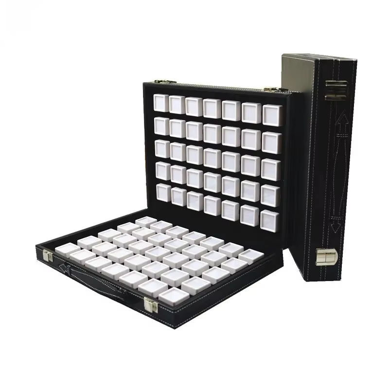 Lesaiyarr Schmuckaufbewahrungsbox aus Leder in Schwarz für Edelsteine und Perlen mit Gitter-Display und Top-Deckel - Bild 6