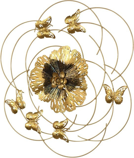 Wanddekoration Kai von möbel direkt online in Gold mit Blüte und Schmetterlingen aus Metall - Bild 1