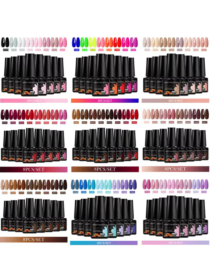 MEET ACROSS Gel-Nagellack-Set, 8-teilig, 7,3 ml, glänzend, HEMA TPO frei - Bild 3