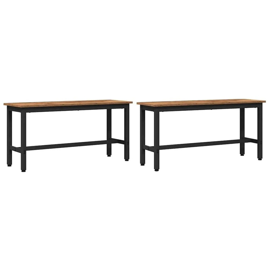 vidaXL Esstischbank Set aus 2 Stück in Altholz-Optik Braun B: 110 cm, T: 32,5 cm, H: 48,5 cm - Bild 2