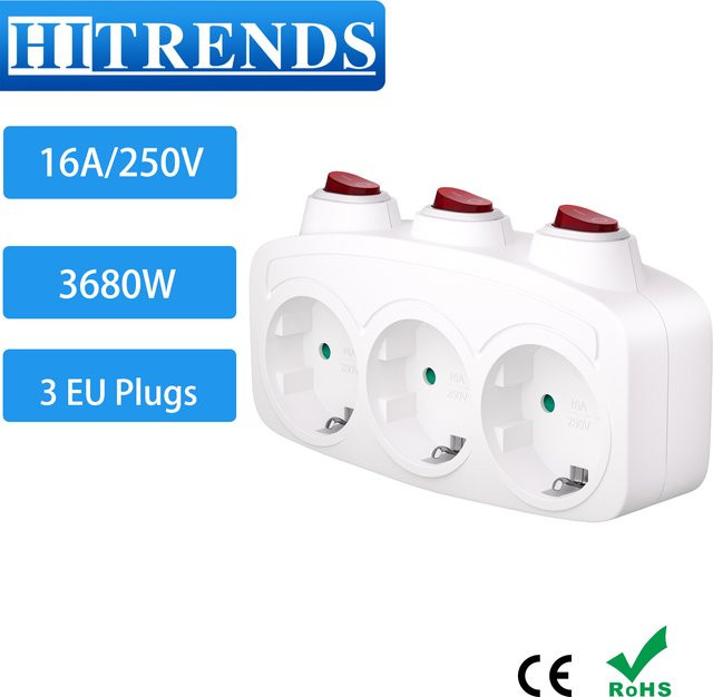 HITRENDS Doppelsteckdosenadapter Schuko EU-Konvertierungsstecker mit Schalter EIN/AUS in Weiß - Bild 1