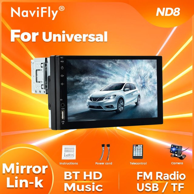 NaviFly 1DIN Auto-Multimedia-MP5-Videoplayer mit 7 Zoll HD-Touchscreen, Bluetooth, Rückfahrkamera und AUX-Eingang in Schwarz - Bild 1