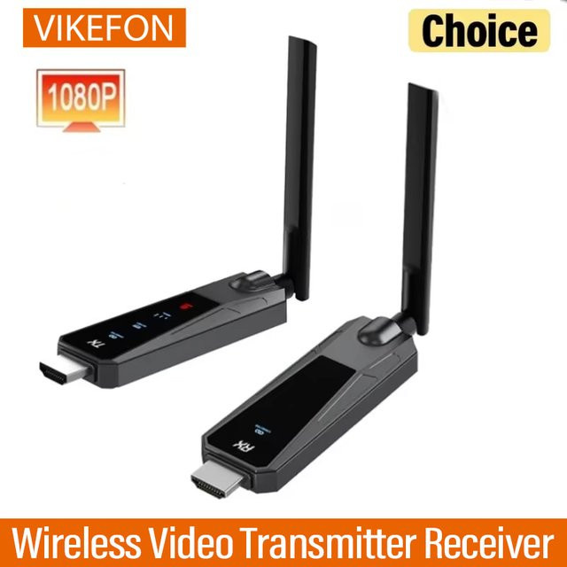 VIKEFON Kabelloser HDMI Video-Display-Extender Full HD Sender und Empfänger, Schwarz, 100m Reichweite - Bild 1