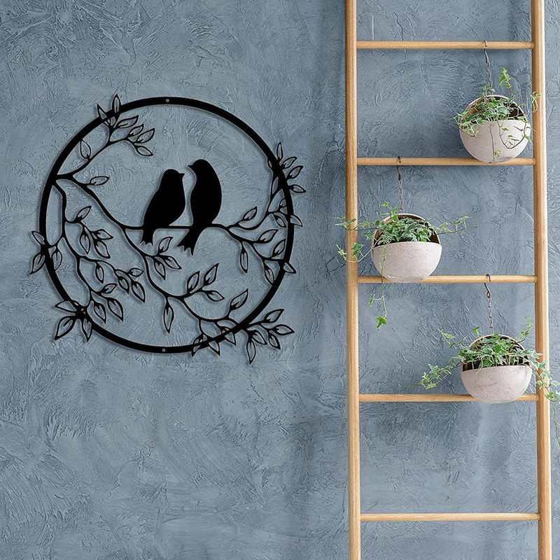Tooarts Wandkunst aus Metall Vogel auf Zweig als runde Wanddekoration in Schwarz - Bild 2