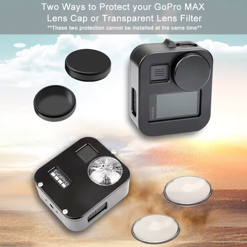 Schutzhülle aus Aluminiumlegierung für GoPro MAX 360 Action Camera inklusive Metallrahmenkäfig, Objektivabdeckung und Displayschutzfolie in Schwarz und Silber - Bild 5