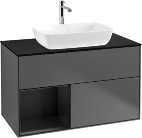 V&B Waschtischunterschrank Finion 100 in Anthrazit lackiert mit Regal in Blau lackiert, Breite: 100 cm, Höhe: 50,1 cm, Tiefe: 50,1 cm - Bild 1