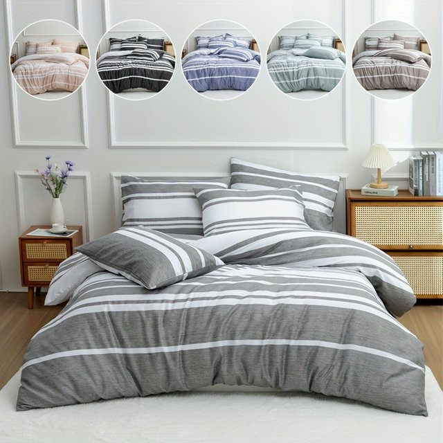 3-teiliges Mikrofaser-Bettwäsche-Set mit Streifen-Print im Bohemian-Stil für Damen und Herren - Bild 1