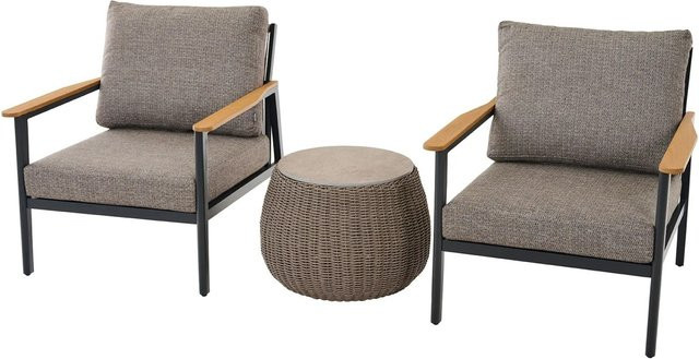Siena Garden Balkonset Liguria 3-teilig in Anthrazitgrau mit Teakholz und Geflecht B/T/H: 80,5 x 78 x 87 cm - Bild 1