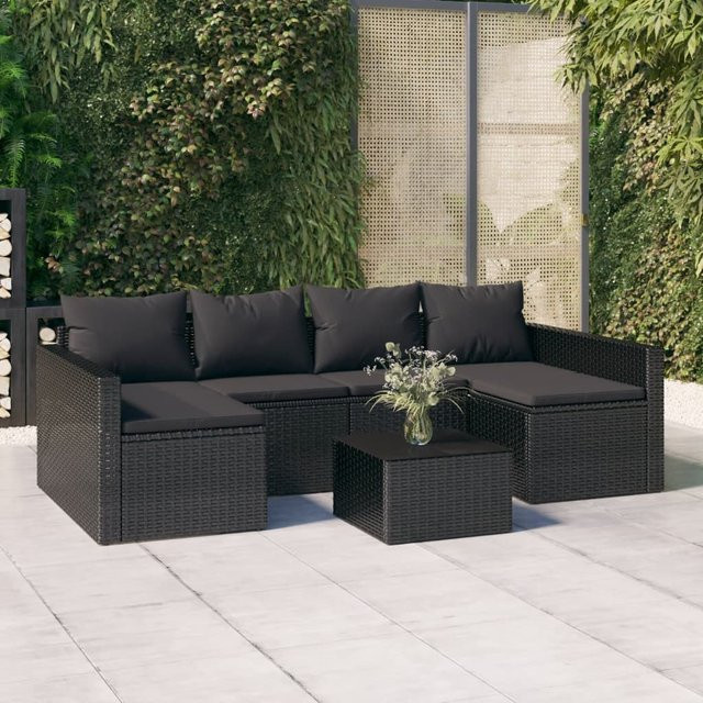 vidaXL 2-teiliges Garten-Lounge-Set in U-Form mit Couchtisch und Kissen, Schwarz, PE-Rattan und pulverbeschichtetem Stahl - Bild 3