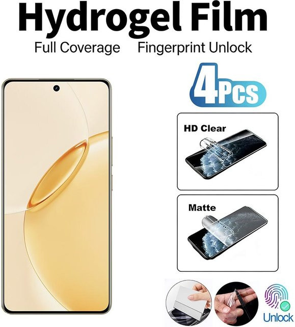 4 Stück RYWILL HD Matte Soft Hydrogel Displayschutzfolie für Realme 16 Pro Plus in Transparent mit Fingerabdruck-Entsperrung - Bild 1