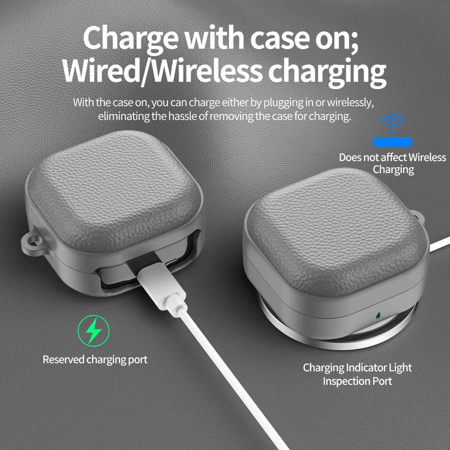 Silikonhülle für Samsung Galaxy Buds4 und Buds4 Pro in Grau mit Haken zur Sturzsicherung - Bild 3