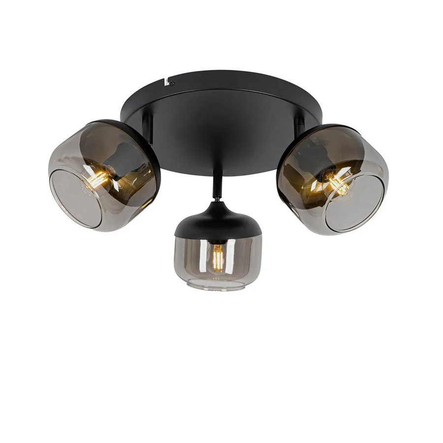 QAZQA Design Deckenlampe Kyan Rund mit 3 Flammig, Schwarz und Gold mit Rauchglas, dimmbar - Bild 2
