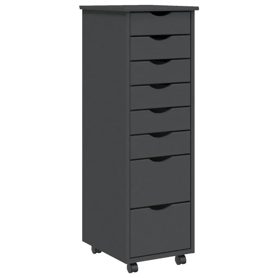 vidaXL Rollschrank MOSS aus massivem Kiefernholz mit Schubladen in Grau, B/T/H: 80 x 39 x 103 cm - Bild 2
