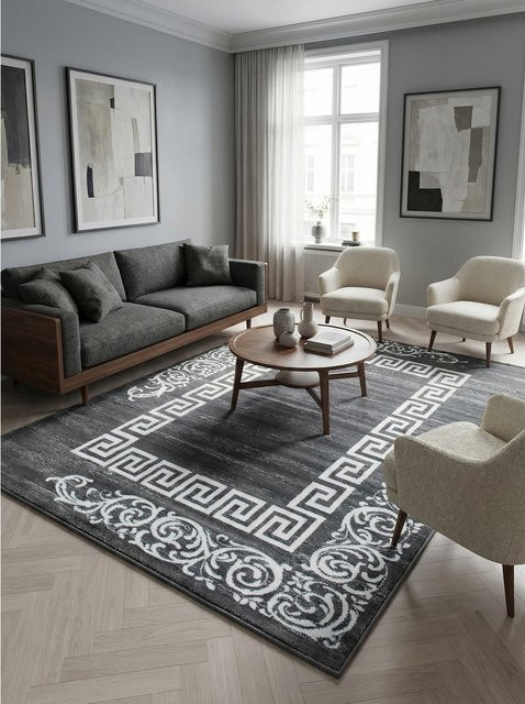 Kadima Design Kurzflor Teppich ASPEN in Grau mit geometrischem Muster, B/T: 80 x 150 cm - Bild 1