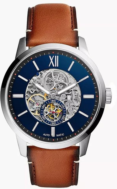 Fossil Herrenuhr, Automatik, Edelstahl, Leder, Grau, Silber - Bild 1
