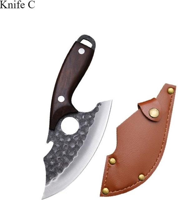 Dreiteiliges handgeschmiedetes Profi-Messer-Set von LightTOP in Braun bestehend aus Schlachtmesser, Ausbeinmesser und Schnitzmesser - Bild 1