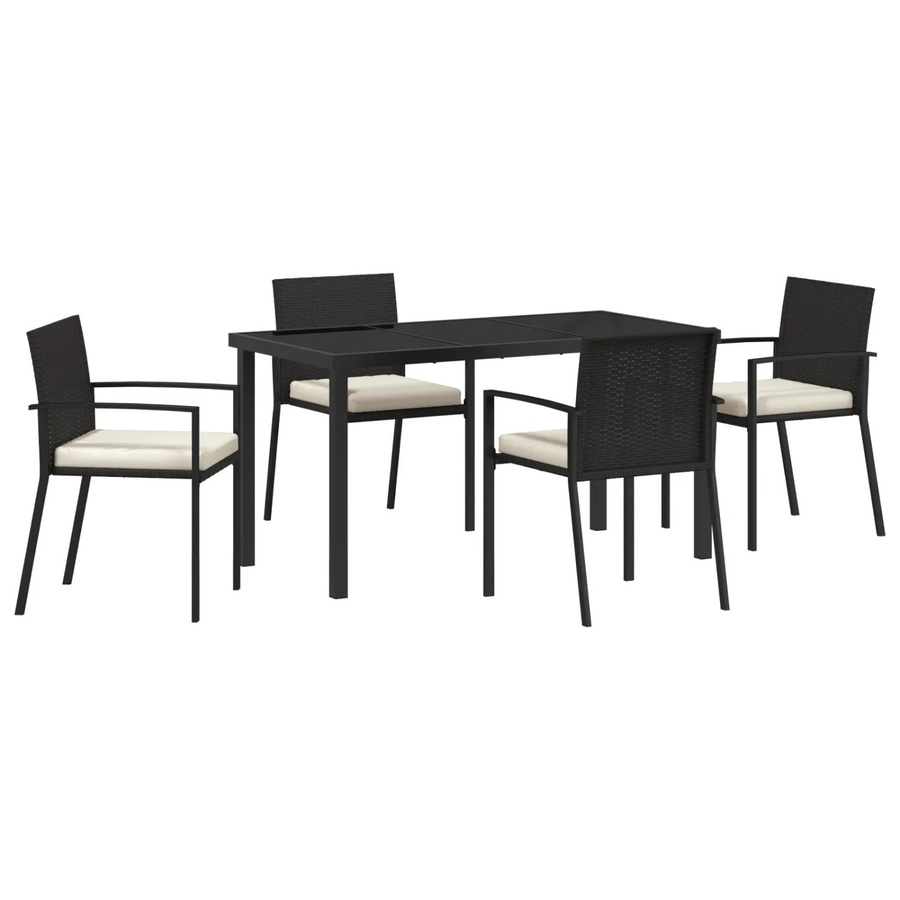vidaXL Garten Essgruppe 5-teilig aus Poly-Rattan und Glas in Schwarz, B/T/H: 140 x 70 x 73 cm - Bild 2