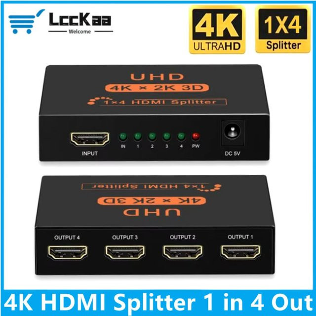 LccKaa HDMI Splitter 1x4 Full HD 4K Audio Video Verteiler in Schwarz - Bild 1