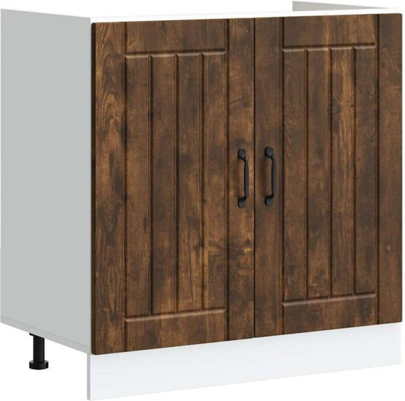Spülenunterschrank Lucca Vidaxl in Räuchereiche aus Holzwerkstoff mit Drehtüren im Landhausstil, B/T/H: 80 x 46 x 81,5 cm - Bild 1