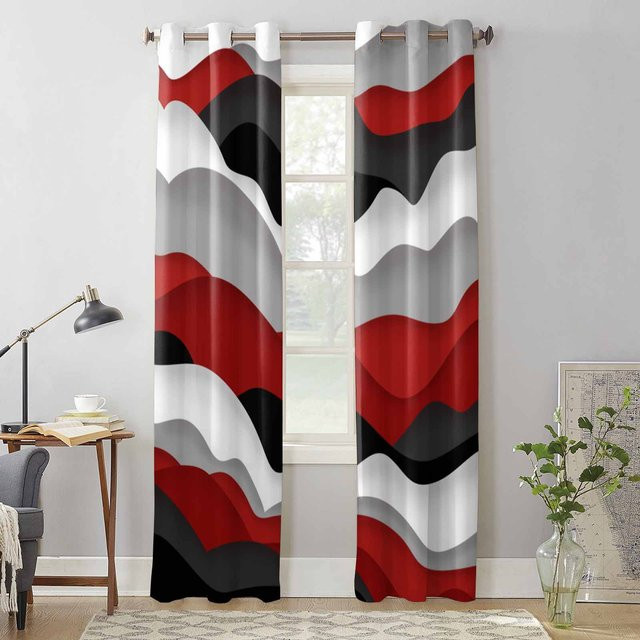 Binchi Outdoor Equipment Vorhang mit Wellen-Farbverlauf in Schwarz, Rot und Grau, halbtransparentes Stoffpanel mit Ösen, Breite: 135 cm, Höhe: 60 cm - Bild 1