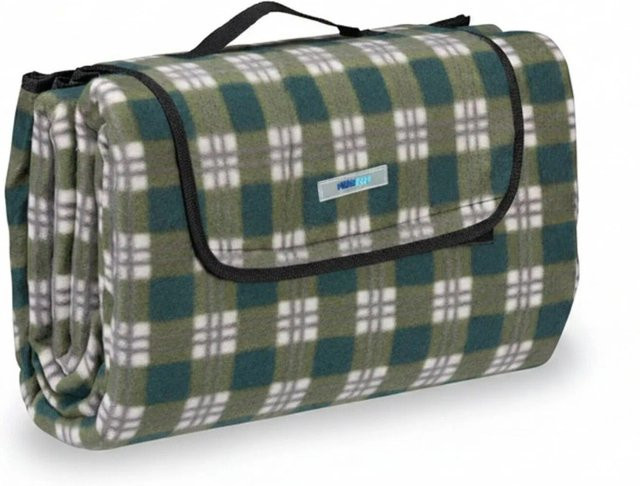 Relaxdays Picknickdecke aus Polyester mit Aluminium-Isolierung, kariert in Grün und Grau, faltbar, B/T: 200 x 200 cm - Bild 1