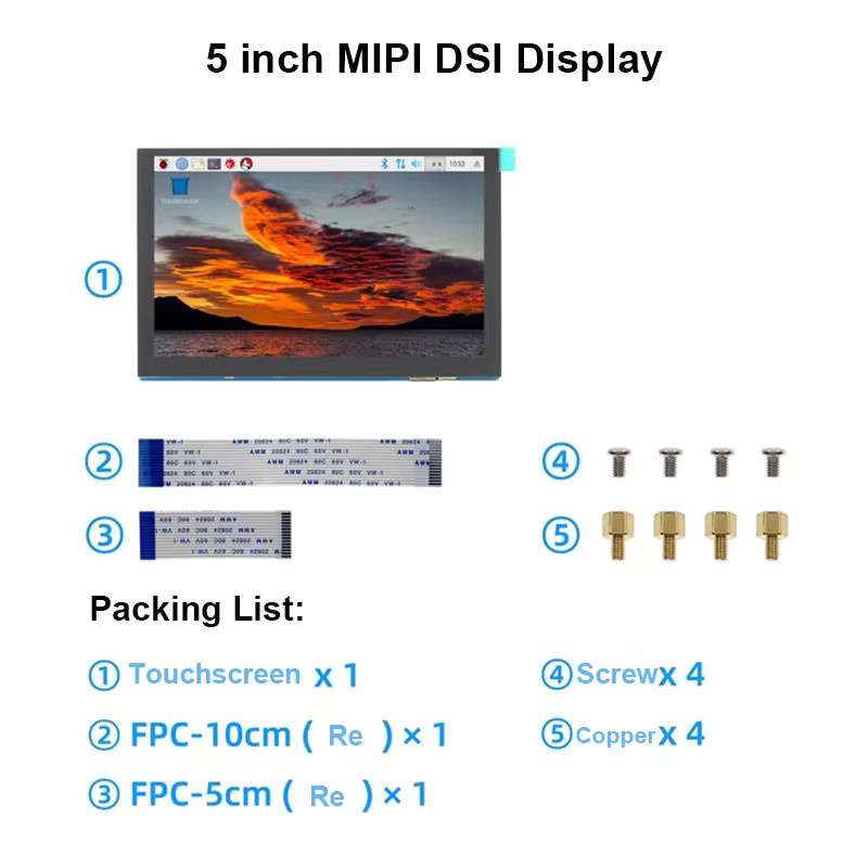 FUNKEYDO 5 Zoll DSI-Display Raspberry Pi MIPI TFT IPS kapazitiver Touchscreen LCD-Monitor mit 800 x 480 Pixeln unterstützt Raspbian, Ubuntu, Kali und Windows 10 - Bild 3
