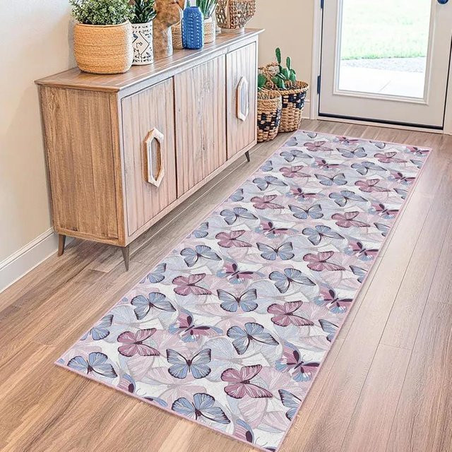 Bunter Schmetterlingsläufer von Lodestar mit floralem Insektendesign, rutschfeste und waschbare Matte für Küche, Flur oder Eingangsbereich, B/T: 40 x 120 cm - Bild 1