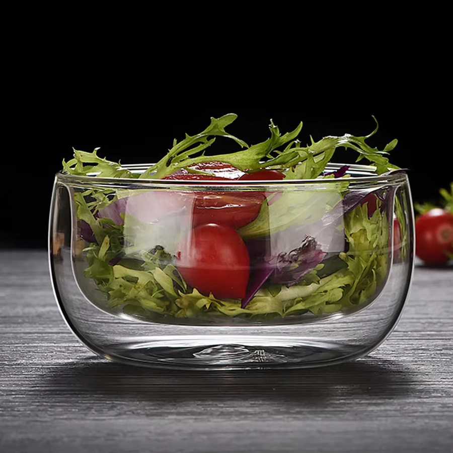 YWDL Doppelwandige Glasschüssel aus Glas, transparent, für Salat, Suppe oder Müsli, 500 ml - Bild 2