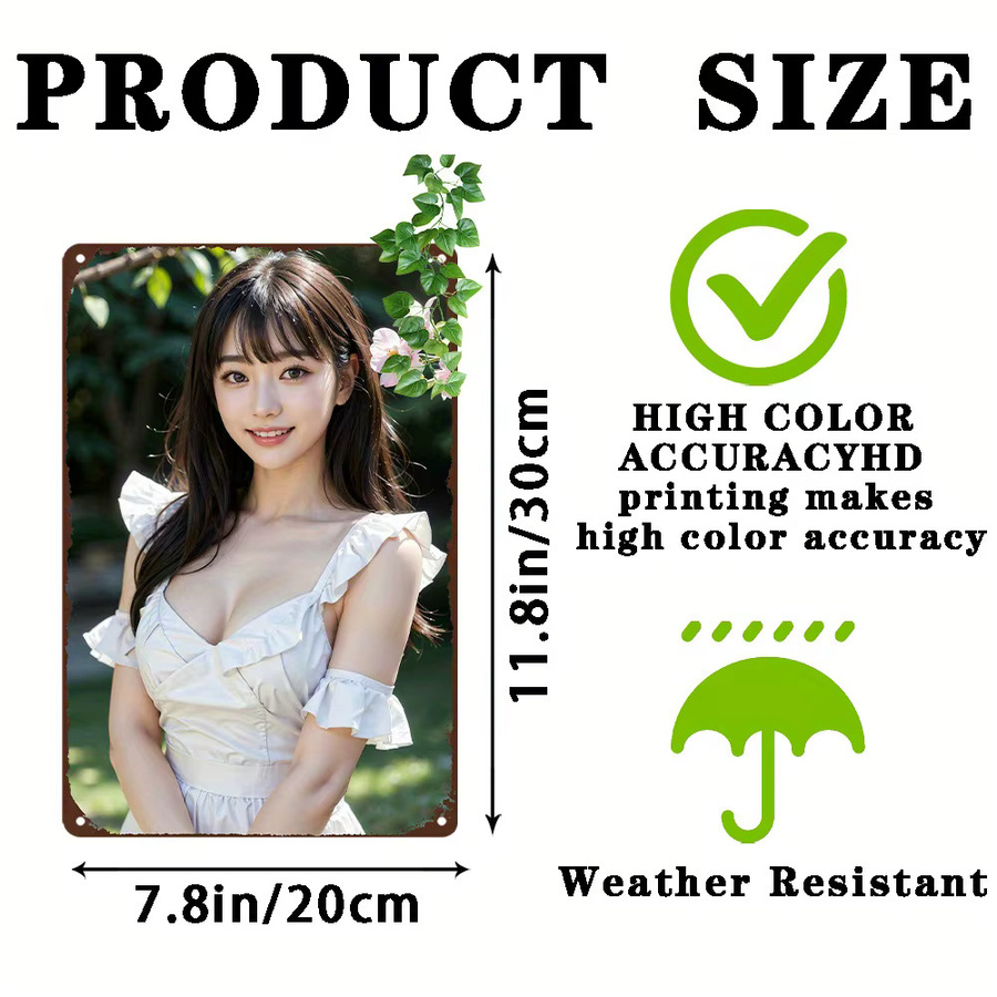 CIFBUY Anime-Mädchen Metall-Wandkunst Vintage Aluminium-Schild in Grün und Multicolour, Rechteckig, B: 30,0 cm, H: 20,0 cm, T: 1,0 cm - Bild 3