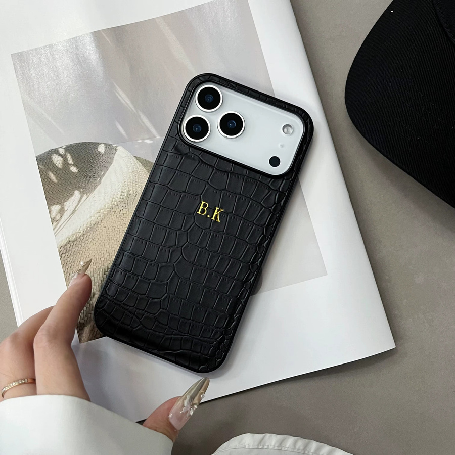 Individuelle AccWare Kunstledertasche mit Krokodilmuster für iPhone 11 bis iPhone 17 Pro Max, Farbe: Schwarz - Bild 4