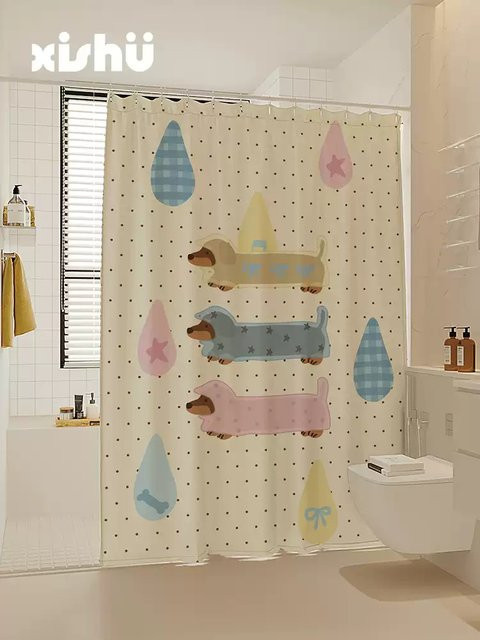 VIKAMA Cartoon Duschvorhang mit Tier-Motiv, wasserdichter Spritzschutz für das Badezimmer, B/H: 90 x 180 cm - Bild 1