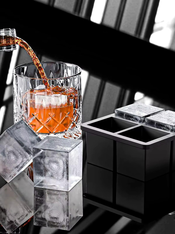 Flexible Eiswürfelformen aus lebensmittelechtem Silikon mit Deckel für Whiskey, Schwarz - Bild 1