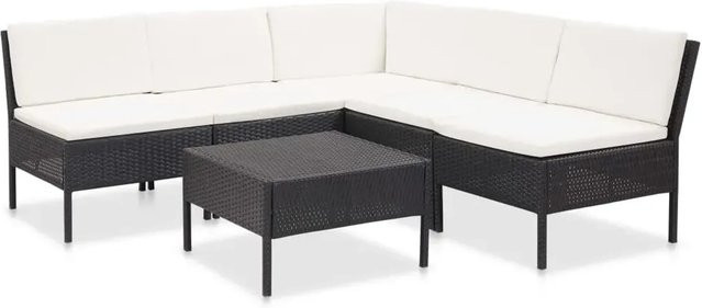 vidaXL 6-tlg Garten-Lounge-Set aus Poly Rattan in Schwarz mit Auflagen und Couchtisch - Bild 1