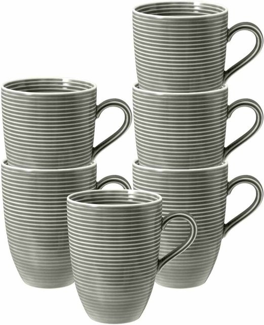 Seltmann Weiden Kaffeebecher Beat Color Glaze Grau Gestreift 350 ml 6er Set - Bild 1