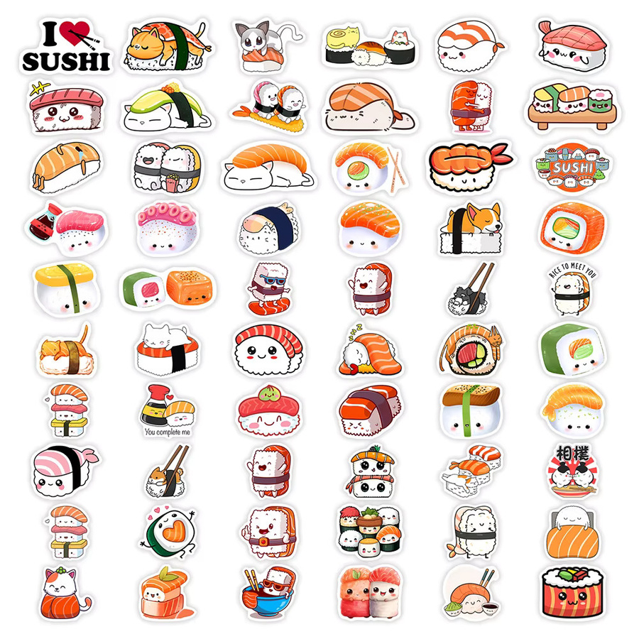 Wasserdichte Sushi Aufkleber im Kawaii Cartoon Design für Laptops, Flaschen und Scrapbooking, Mehrfarbig - Bild 4
