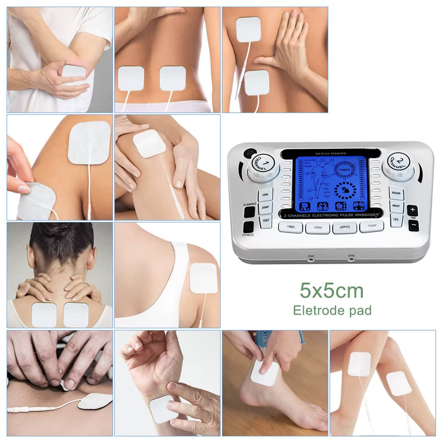 OPSLEA TENS Elektrostimulator und EMS Massagegerät zur Muskelstimulation in Silber mit 12 Modi für die Niederfrequenz-Physiotherapie und Entspannungsbehandlung - Bild 4