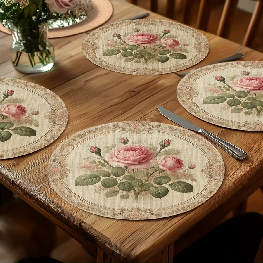 VIKAMA 4-teiliges wasserdichtes Tischset Set mit Vintage-Rose-Design für Restaurant und Zuhause - Bild 3