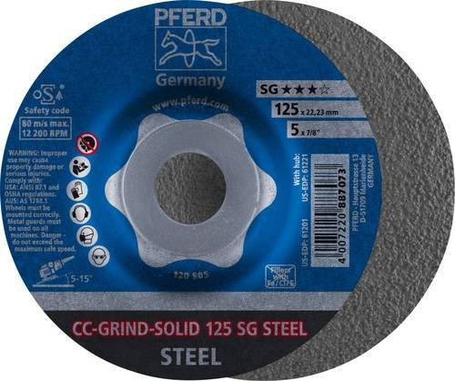 PFERD Schleifscheibe CC-GRIND-SOLID SG STEEL für Stahl, Blau, Durchmesser: 125 mm, Breite: 12,5 mm, Bohrung: 22,23 mm - Bild 1