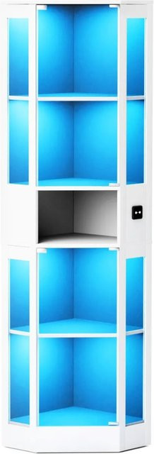 PXloue Glasvitrine Weiß mit LED-Beleuchtung und Stauraum, B/T/H: 57 x 40 x 165 cm - Bild 1