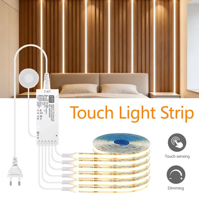 Lcamaw LED Ambiente-Lichtleiste Linear mit COB-Lampenband, Dimmbar mit Touch-Steuerung, Selbstklebend, Weiß - Bild 1