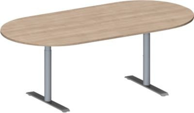 Schäfer Shop Genius Konferenztisch MODENA FLEX, Oval, T-Fuß Rundrohr, Eiche-Dekor/weißaluminium, B: 200 cm, T: 100 cm, H: 65-85 cm