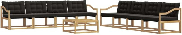 vidaXL Outdoor-Sofagarnitur aus Akazienholz und Textilene in Weiß-Schwarz, 9-teiliges Set mit Tisch und Kissen, B/T/H: 79 x 79 x 37 cm - Bild 1