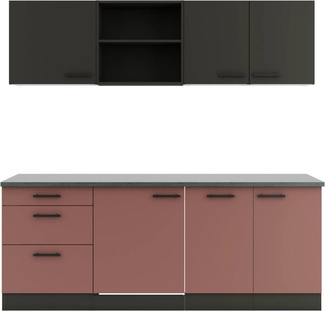 OPTIFIT Küchenzeile Madrid420/Nizza407 in Anthrazit und Rostrot mit Breite: 210 cm - Bild 1