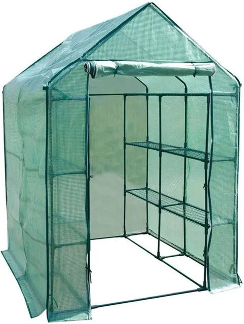 casa pura Gewächshaus Biotopia in Grün mit Satteldachform, 2 m², B/T/H: 143 x 143 x 195 cm, inklusive 12 Regalgitterböden und Rollo mit Reißverschluss - Bild 1