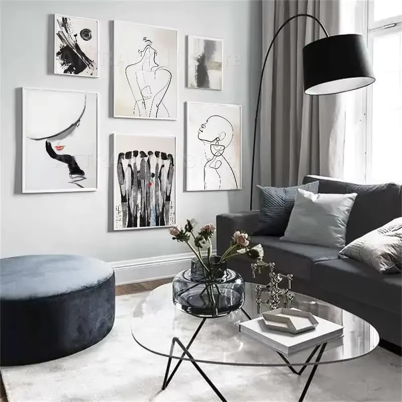 Potdemiel Abstrakte Linien Frau Moderne Leinwand Malerei Portrait Poster für dein Wohnzimmer - Bild 1