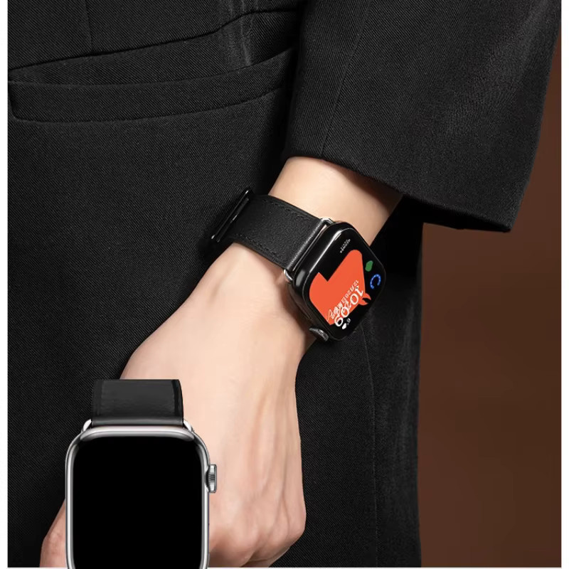 JBAILI Uhrenarmband Leder, Schwarz, Unisex - Bild 2