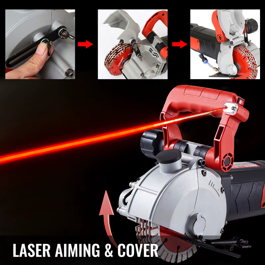 SucceBuy Wandfräse Betonschneider Elektrische Schlitzmaschine mit Laser-Zielung und 125 mm Kreissäge in Rot - Bild 4