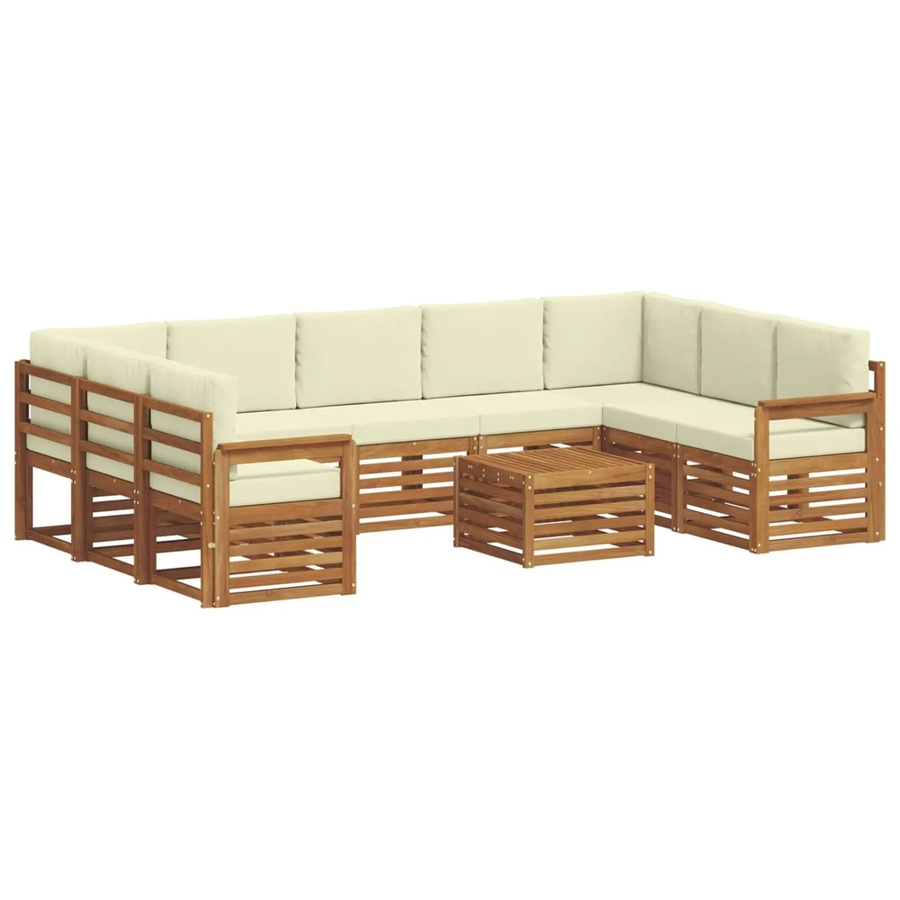 vidaXL Sofagarnitur 10-teilig L-Form aus Massivholz Akazie in Natur und Creme mit Polstern und Armlehnen - Bild 2