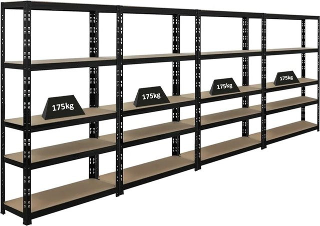 4er Set PROREGAL Apollo Schwerlastregal Schwarz, H x B x T: 150 x 90 x 30 cm, Fachlast 175 kg, verstellbare Regalböden aus Stahl und Spannplatte - Bild 1